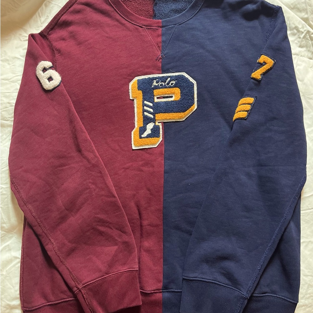 Polo Ralph Lauren Sweatshirt Mens Large Red Blue Colorblock P Wing Patches 1967